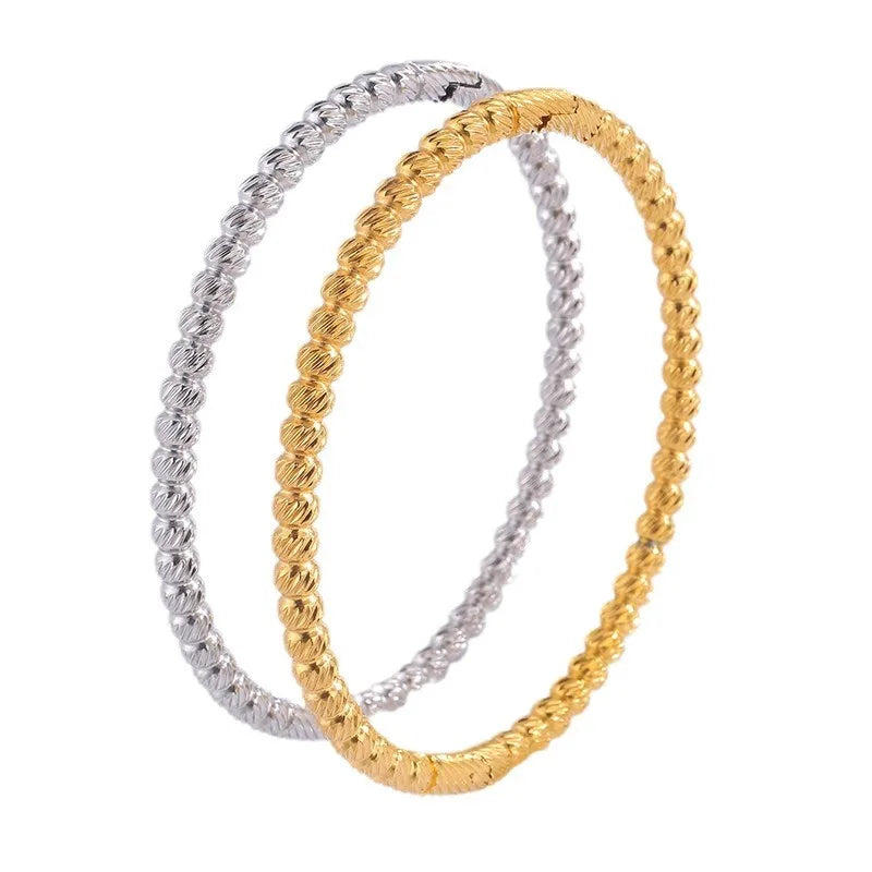 Fashion Design Glitter Bead Bangles Stainless Steel Jewelry for Women Accessories Minimalist Vintage Trendy Bracelets Wholesale