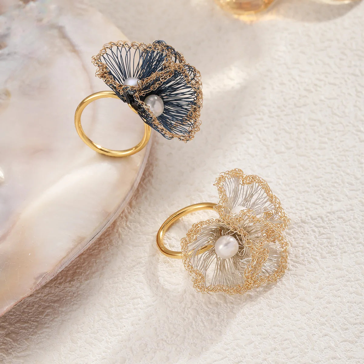 Fashion Wire Crochet Artisan Work Flower Luxury Rings for Girls Elegant Copeer 18K Gold Jewelry for Women Ladies Wholesale Bulk
