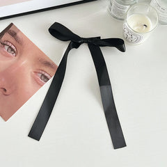 Hot Sale Black Solid Color Bowknot Long Ribbon Alligator Fashion Elegant Minimalistic Hair Claw Clips Accessory for Women Daily