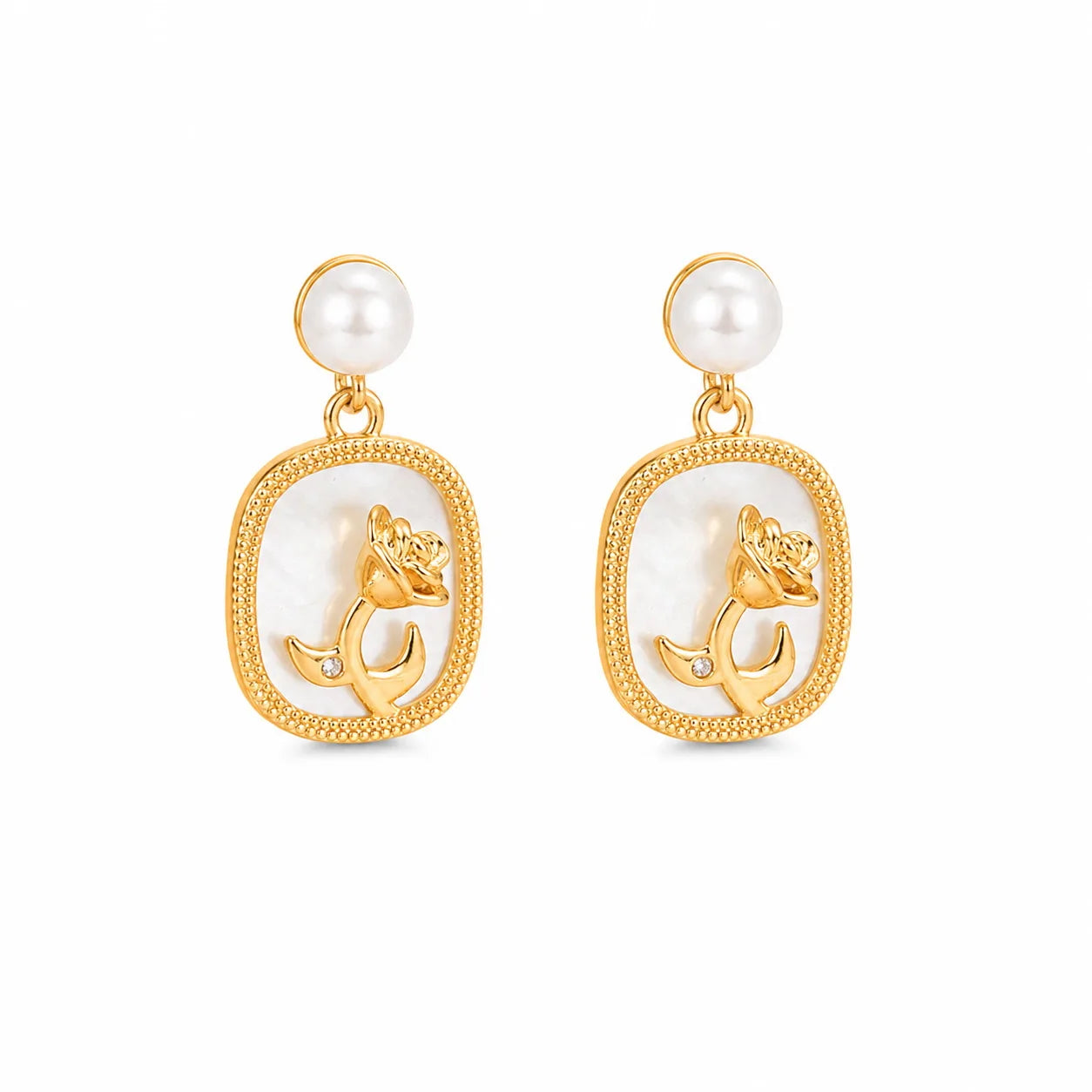 Fashion White Shell Copper 18K Gold Plated Drop Earrings for Girls Glitter S925 Silver Jewelry for Women Ladies Wholesale Bulk