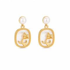 Fashion White Shell Copper 18K Gold Plated Drop Earrings for Girls Glitter S925 Silver Jewelry for Women Ladies Wholesale Bulk