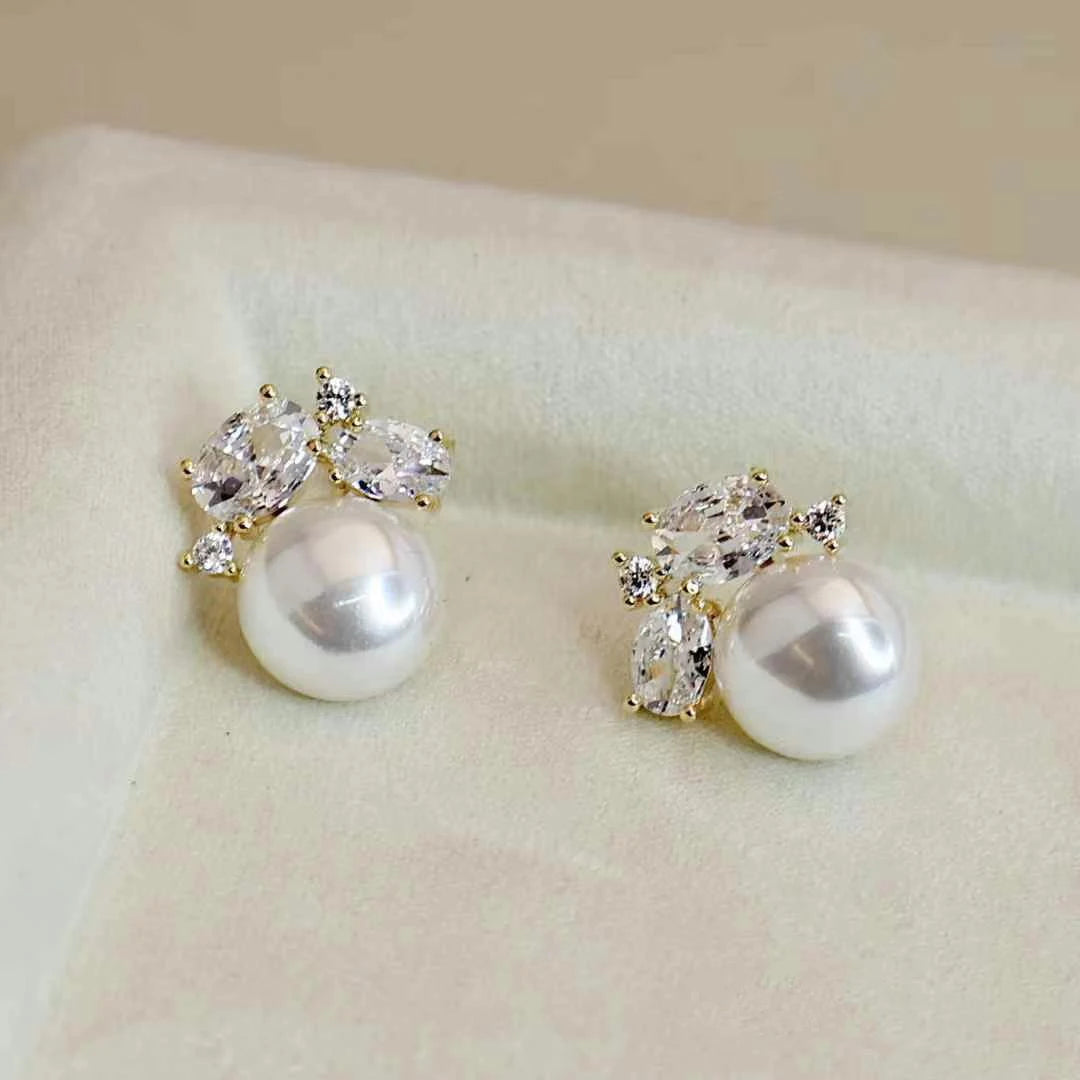 Elegant Imitation Pearl Graceful Stud Earrings for Girls Simple Glitter Luxury Jewellry for Women Ladies Accessories Art Deco