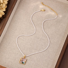 Fashion Clear Quartz Copper 18K Gold Necklaces for Girls Sweet Beads Jewelry for Women Ladies Wholesale Bulk China Factory