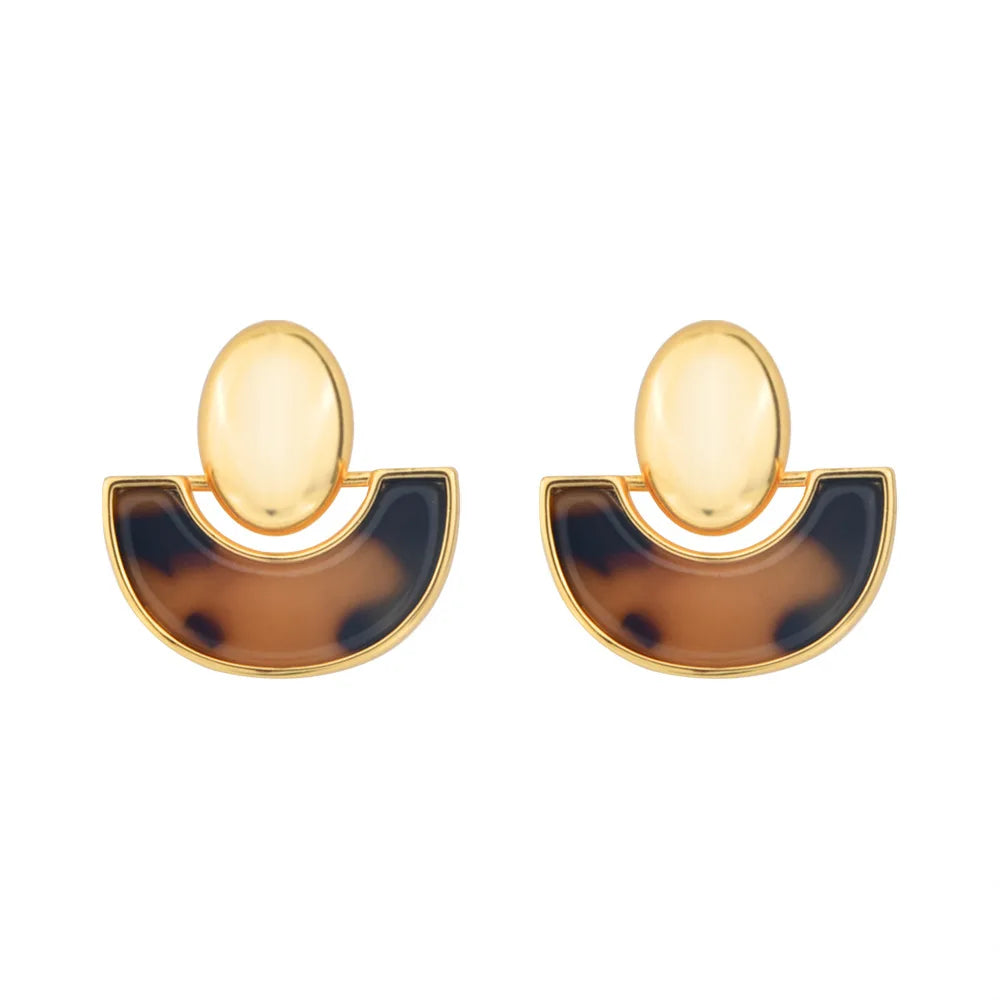 Retro Oval Fan-shaped Stud Earrings Geometric Trendy High-end Elegant Earrings Europe and American Fashionable Earrings Jewelry