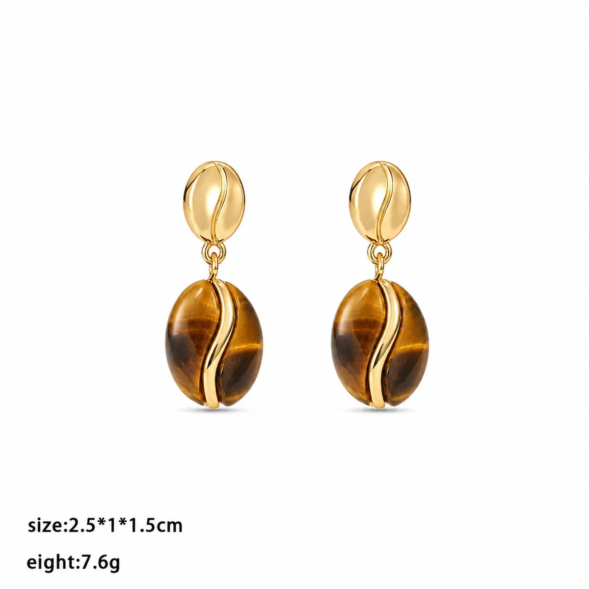 Fashion Tiger Eye Stone Copper 18K Gold Plated Drop Earrings for Girls Elegant Vintage Jewelry for Women Ladies Wholesale Bulk