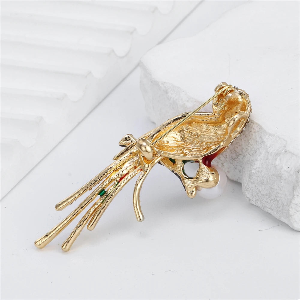 Fashionable Trendy Glitter Rhinestone Imitation Pearl Birds Brooches for Girls Parrot Pins Jewelry for Women Ladies Accessories