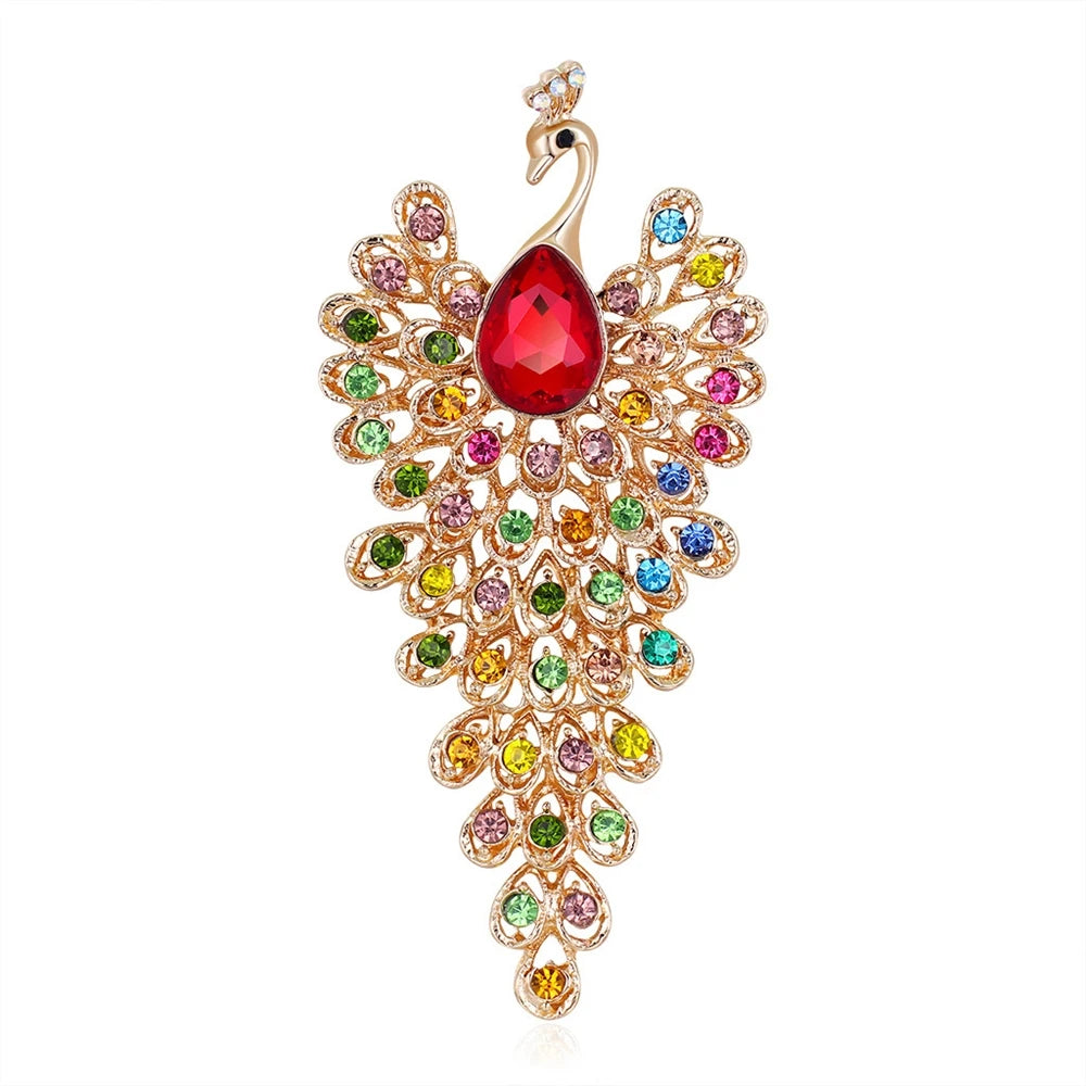 Fashion Glitter Rhinestone Peacock Animals Brooches for Girls Sweet Trendy Pins Jewelry for Women Ladies Accessories Wholesale