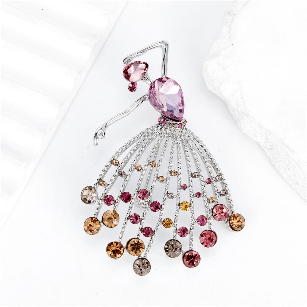 Fashion Glitter Ballet Rhinestone Sparking Brooches Elegant Graceful Pins Jewelry for Women Ladies Accessories Wholesale Chic