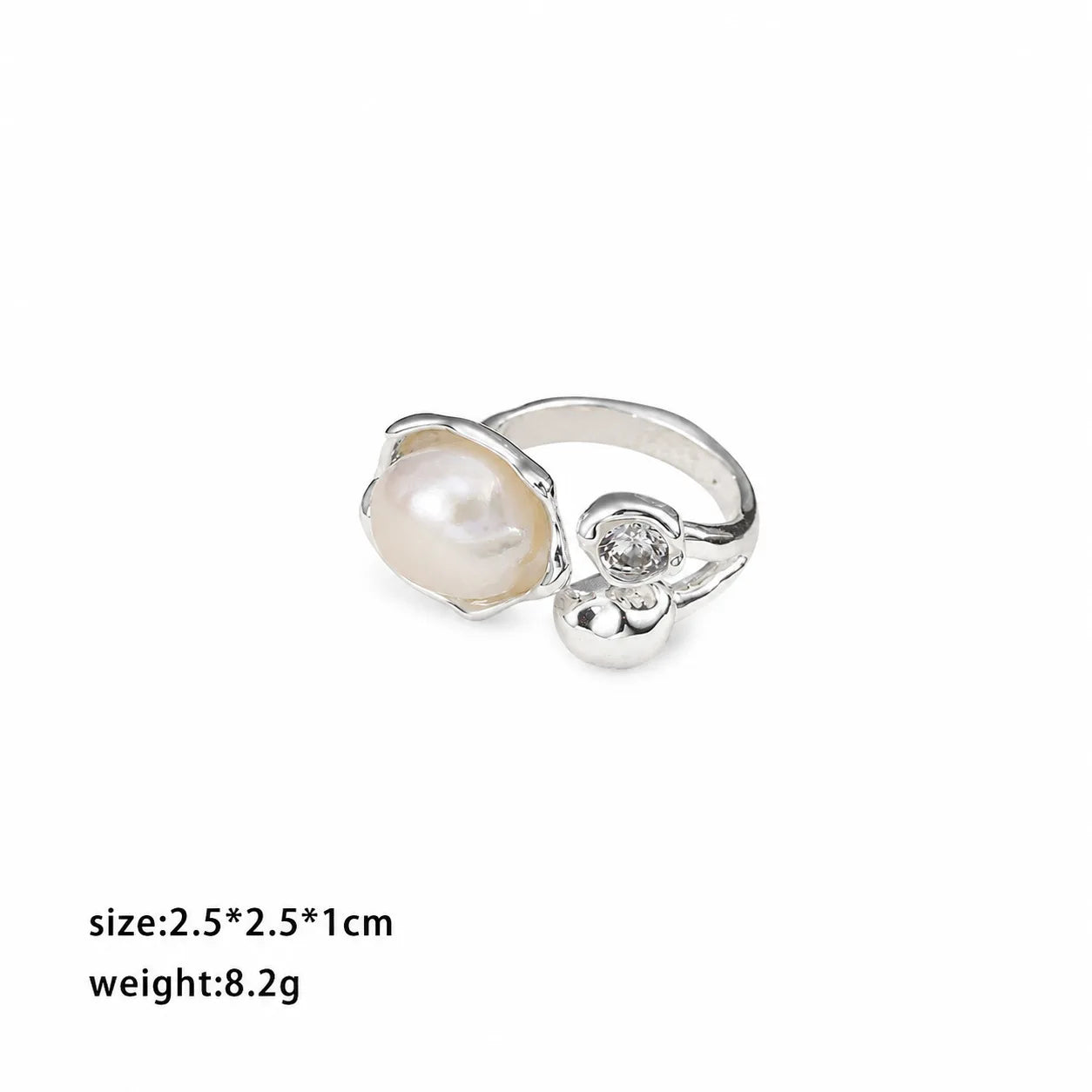 Fashion Simple Baroque Pearl White Zircon Rings for Girls Sweet White K Plated Jewelry for Women Ladies Wholesale China Factory
