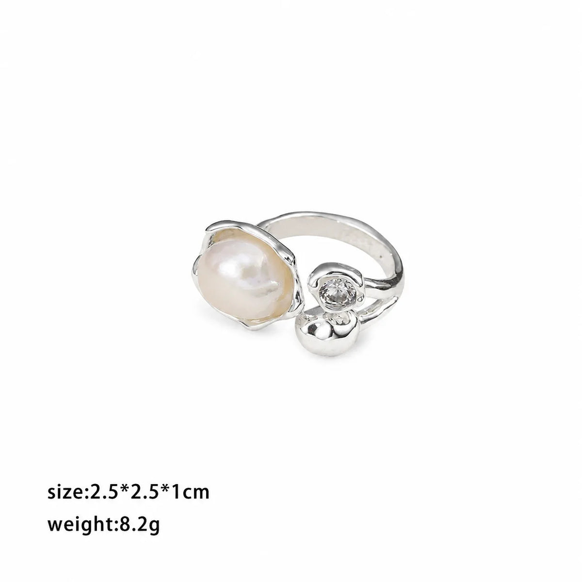 Fashion Simple Baroque Pearl White Zircon Rings for Girls Sweet White K Plated Jewelry for Women Ladies Wholesale China Factory