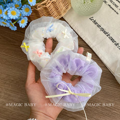 Girly Aesthetic Simple Solid Color Bowknot Large Scrunchies Fashion Sweet Elegant Ponytail Holder Hair Ties Accessories for Kids