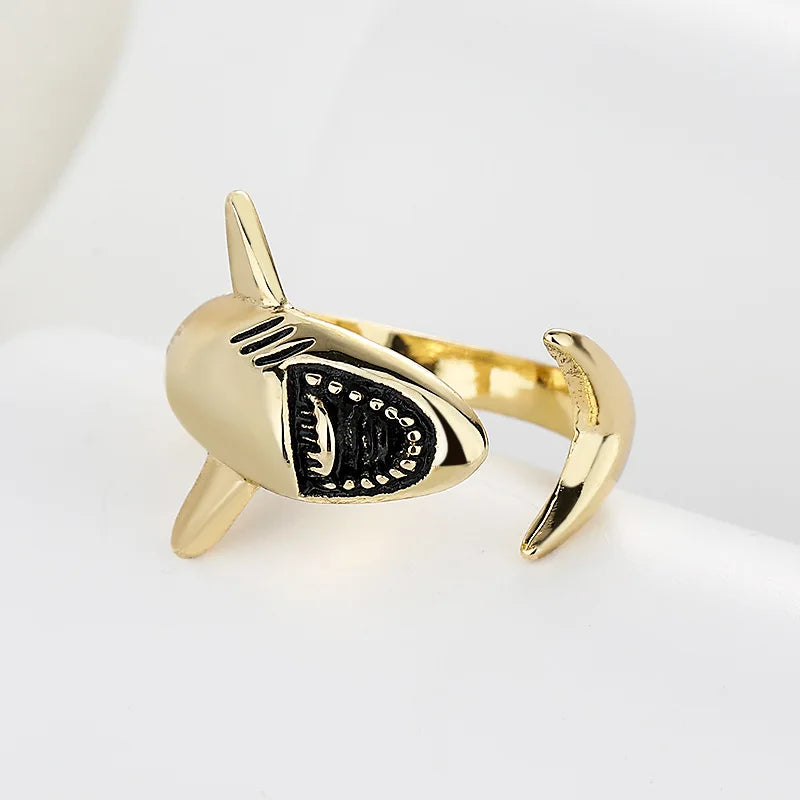 Shark Open Rings Women Men Adjustable Animal Ocean Theme Statement Band Unique Rings Fashion Jewelry Gift Accessories Wholesale
