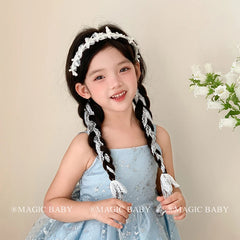 Girly Aesthetic Chic White Elegant Ponytail Holder Headbands Ribbon Tulle Beauty in Stock Hairbands Accessories for Kids Daily