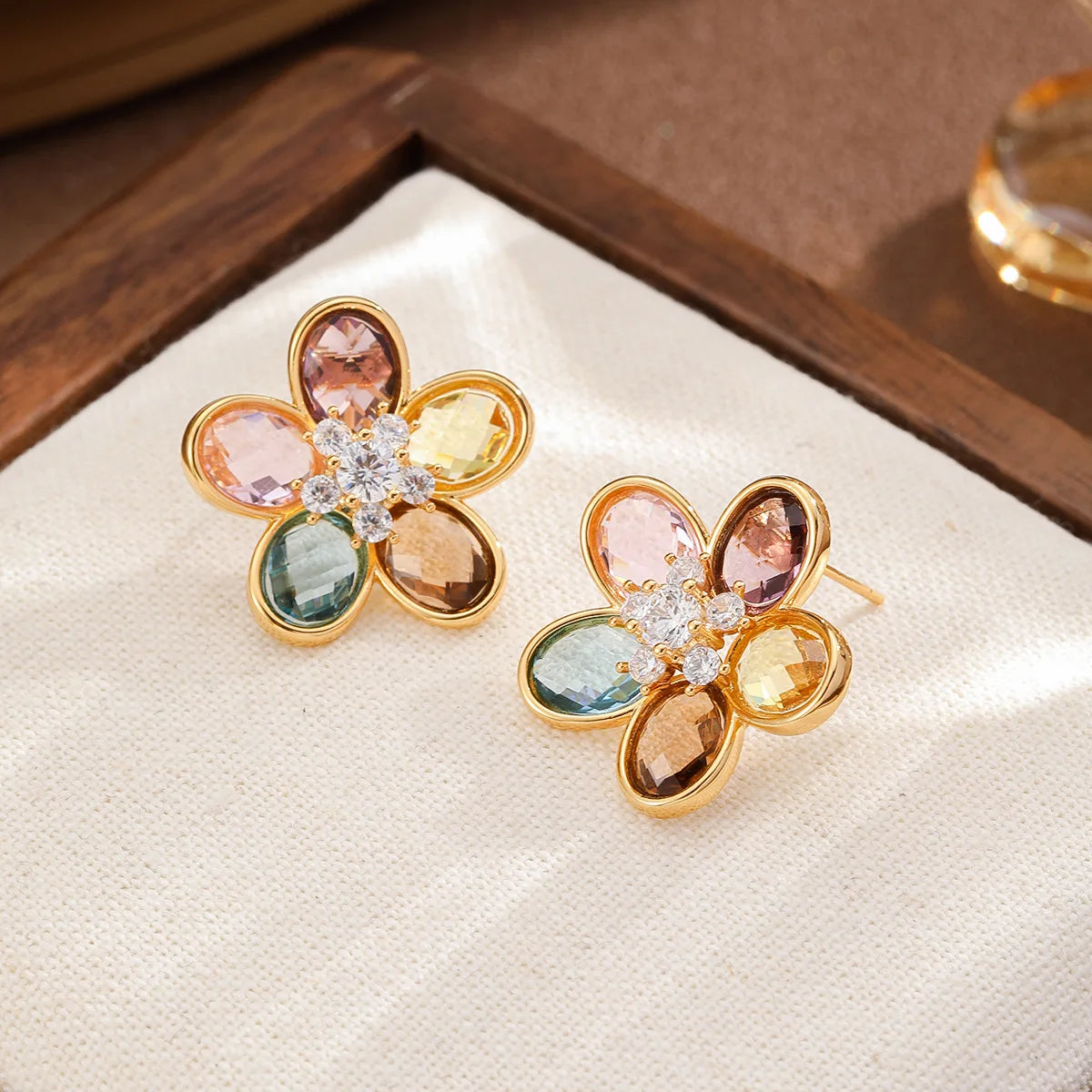 Female Colorful Cut Glass Rhinestone White Zircon S925 Silver Star Shape Stud Earring Fashion Vintage in Stock Daily Jewelry