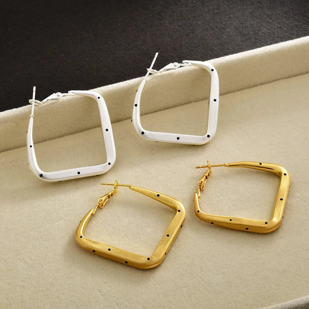Korean-style Plain Square Earrings Bezel Polka Dot Brushed Hoop Earrings High-end Niche Design Elegant Large Simple Accessories