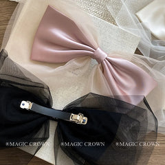 Princess Style Large Bowknot Lace Hair Snap Clips Girls Elegant Alloy Hair Accessories Solid Color Sweet Cute for Party Women