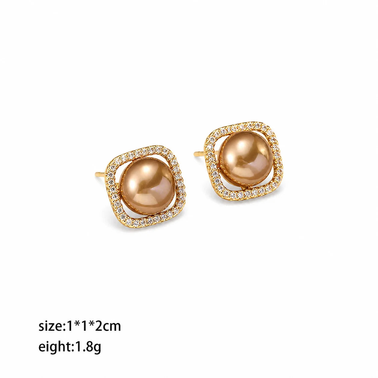 Female Elegant Freshwater Pearl S925 Silver Zircon Circle Square Shape Stud Earring Low MOQ Factory Price in Stock Daily Jewelry