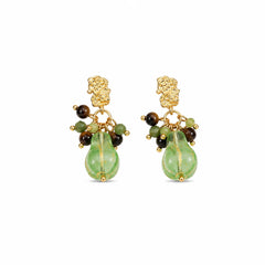 Women Brown Green Czech Beads Natural Stone S925 Silver 18k Gold-plated Earring Fashion Elegant Dainty in Stock Daily Jewelry