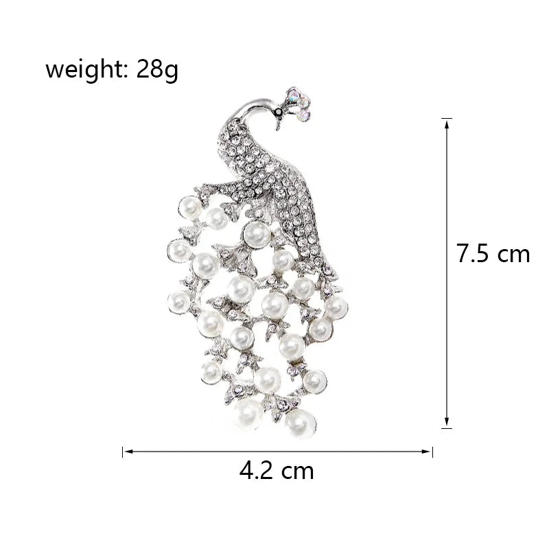 Fashion Animals Glitter Sparking Peacock for Girls Sweet Imitation Pearl Pins Jewelry for Women Ladies Accessories Wholesale