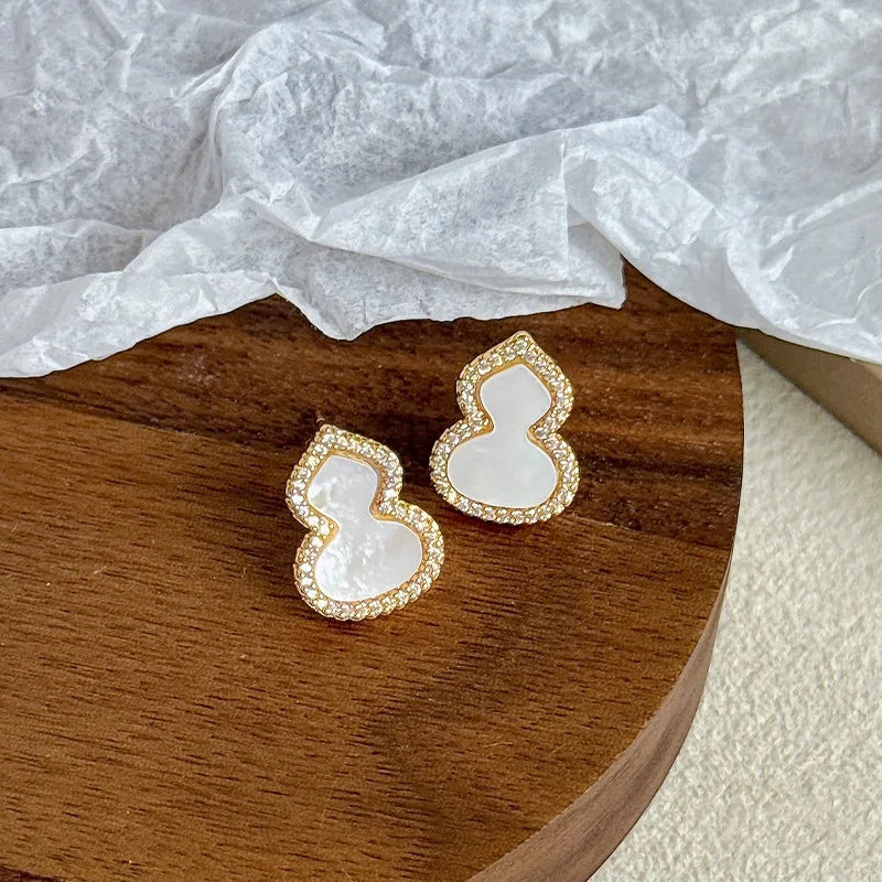 Fashion Copper 18K Gold Plated Gourd Earrings for Girls Abalone Shell Jewelry for Women Ladies Wholesale China Factory Bulk