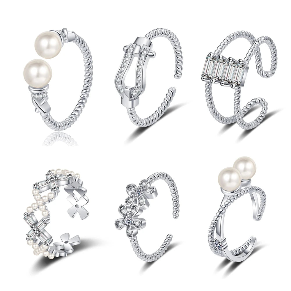 Fashion Imitation Pearl Open Rings Women's Simple Geometric Cross Design Adjustable Ring Elegant Fashion Jewelry Gift Wholesale