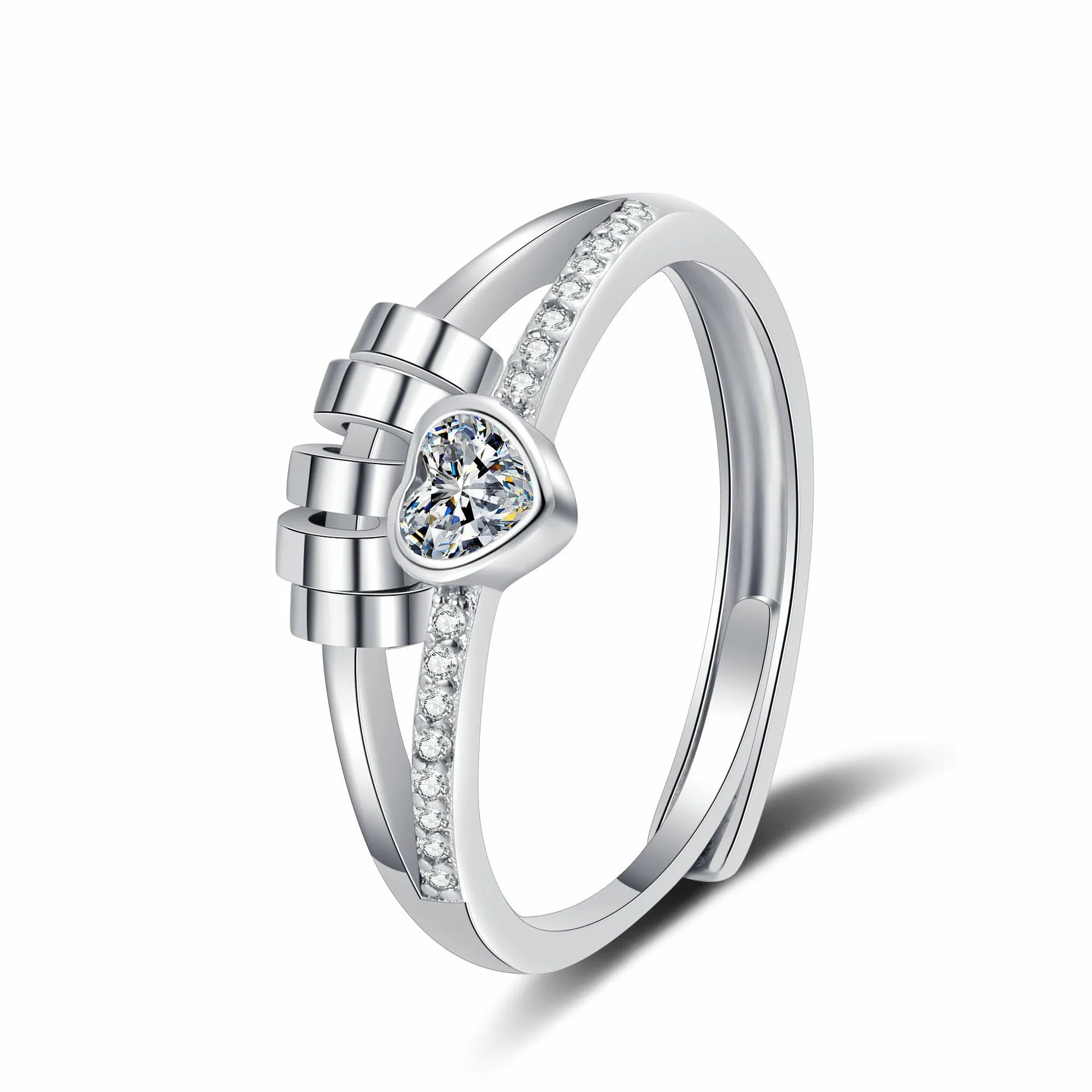 Hot Sale Heart-shaped Rotating Rings Zircon-encrusted Double-layer Lines Personality Ring for Women Europe American Accessories