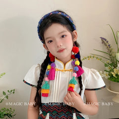 Girly Aesthetic Colorful Bobbles Ribbon Wide Headbands Elegant Sweet Stock Hairbands Accessories for Kids and Children
