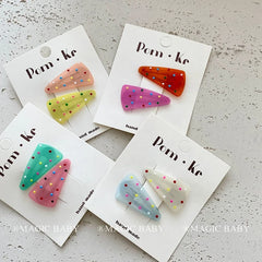 Wholesale Kids Hairpins Accessories Candy Color Dots Triangle Shape Snap Clips Alloy 5cm Sweet Fashion for Children's Daily