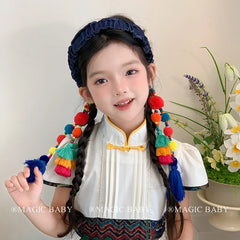 Girly Aesthetic Colorful Bobbles Ribbon Wide Headbands Elegant Sweet Stock Hairbands Accessories for Kids and Children