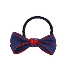 Cute Sweet Simple Denim High Elastic Scrunchies for Baby Girls Apple Fruits Bowknot for Kids Children Hair Accessories in Stock