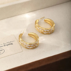 Fashion Crushed Shell S925 Silver  Classic Trendy Hoop Earrings for Girls Stylish Jewelry for Women Ladies Wholesale Bulk