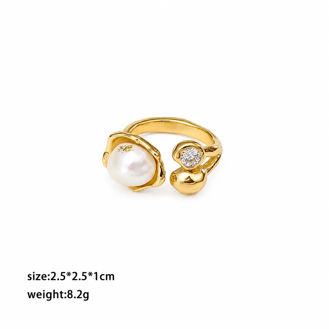 Fashion Simple Baroque Pearl White Zircon Rings for Girls Sweet White K Plated Jewelry for Women Ladies Wholesale China Factory