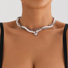 Fashion Sweet Heart Beads Imitation Pearl Necklaces for Girls Spicy Elegant Layered Wearing Jewellry for Women Ladies Accessory