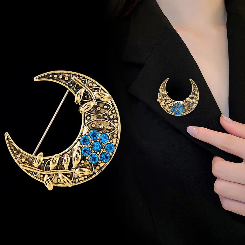 Fashion Glitter Moon Sparkle Vintage Dainty Brooches for Girls Elegant Retro Pins Jewelry for Women Ladies Accessories Wholesale