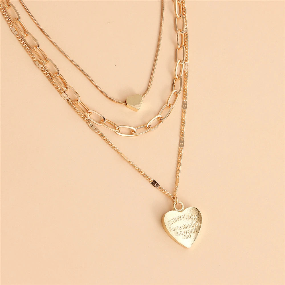 Fashion Sweet Heart Shaped Layered Wearing Necklaces for Girls Spicy Glamorous Jewelry for Women Ladies Accessories Wholesale