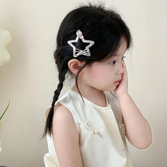 Solid Silver Kids Hairpins Star Cloud Shape Rhinestone Snap Clips Fashion Sparkling Alloy Stock Hairpin Accessories for