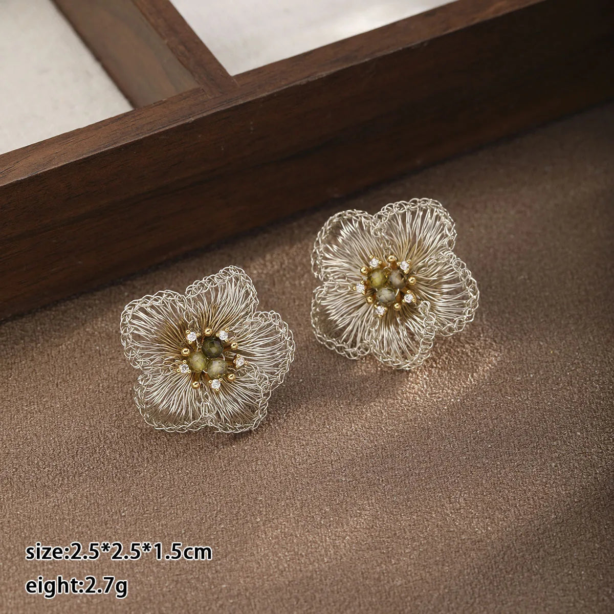 Fashion Copper Wire Crochet Artisan Work Stud Earrings for Girls Vintage Flower Dainty Jewelry for Women Ladies Wholesale Bulk