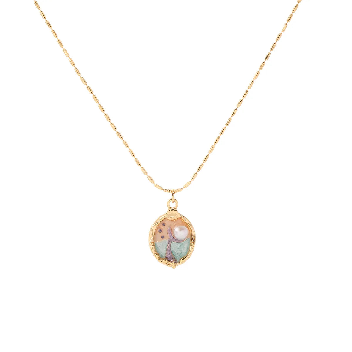 Fashion Copper 18K Gold Hand-Painted Drip Glaze Necklaces for Girls Freshwater Pearl Jewelry for Women Ladies Wholesale Bulk