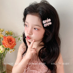 Pink Solid Color Flower Glitter Scrunchies for Baby Girls Sweet Cute Hair Ties for Kids Children Hair Accessories in Stock