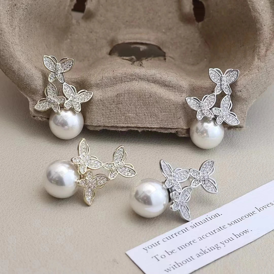 Female Hot Sale New Design Imitation Pearl Bow Rhinestone Drop Earring Fashion Glitter Charms Bulk Jewelry Accessories for Daily