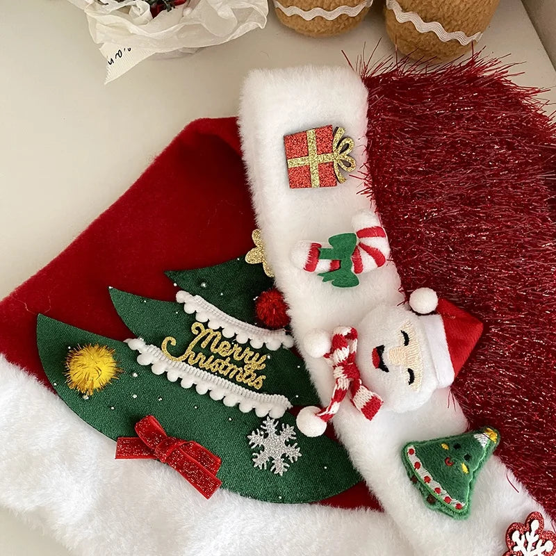 2025 Christmas Classic Santa Claws Sweet Hat for Baby Girls Cute Fashion Hair Accessories for Kids Children Chinese Supplier