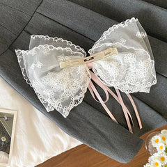 Sweet Cute Princess Style Bowknot Hair Clips for Girls Pink Ribbon Stunning Stylish Barrettes Preppy Hair Accessories for Women