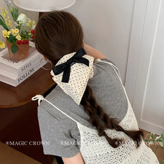 Women's Vintage Female Cat Print Dots Bowknot Ponytail Holder Kerchief Scrunchies Elegant Hair Ties Accessories for Daily Use