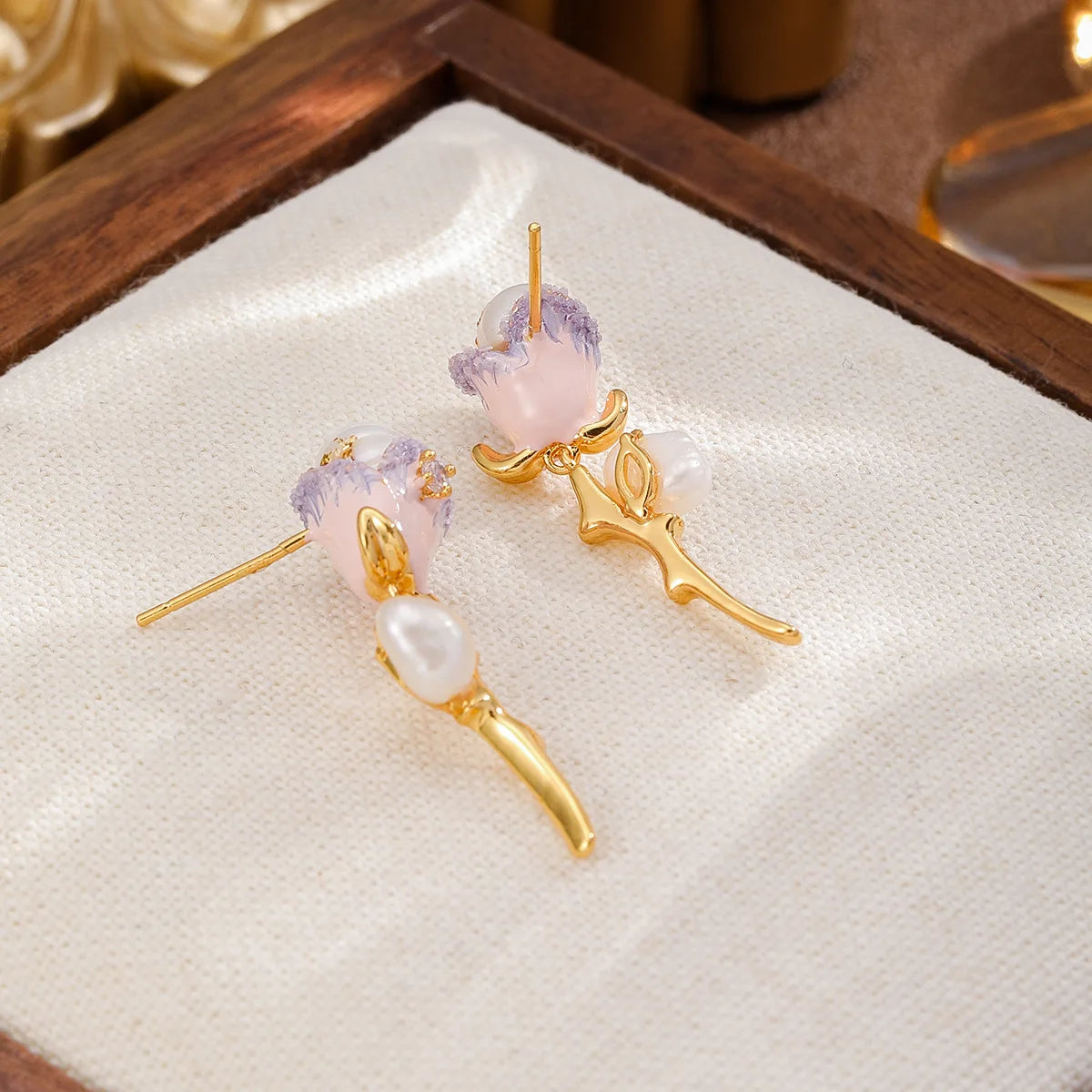 Female Charms Rose Flower Blue Pink Freshwater Pearl S925 Silver 18k Gold-plated Earring Low MOQ in Stock Jewelry for Women