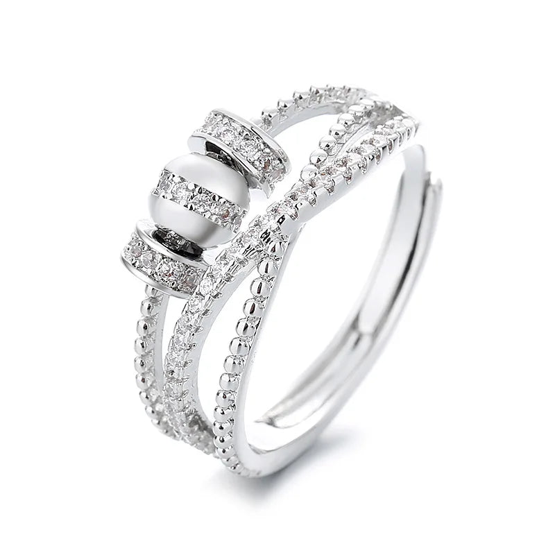 Multi-layer Cross Rotating Rings Zircon Lucky Bead Stress-relief Open Rings Women Fashion Accessories Wholesale InstaStyle