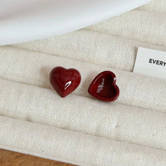 Red Simple Solid Color Fashion Stud Earrings for Girls Sweet Cute Jewelry for Women Ladies Bijuterias Wholesale Light Weight