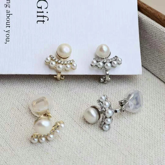 Fashion Imitation Pearl Refined Dainty Sweet Clip on Earrings for Girls Simple Glitter Jewelry for Women Ladies Accessories