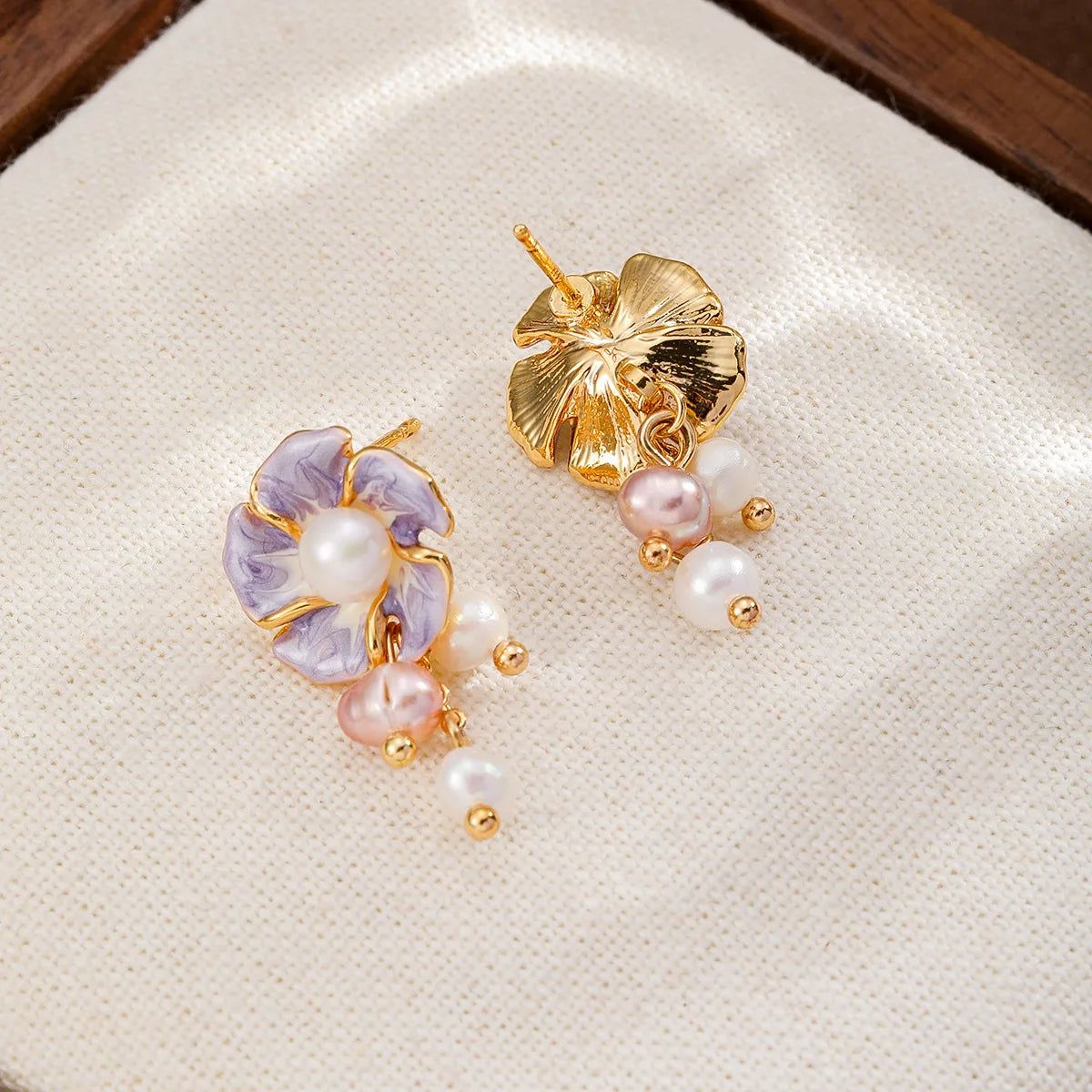 Women Pink Purple Flower Shape S925 Silver Freshwater Pearl Earring Fashion Charms Elegant Factory Price in Stock Daily Jewelry