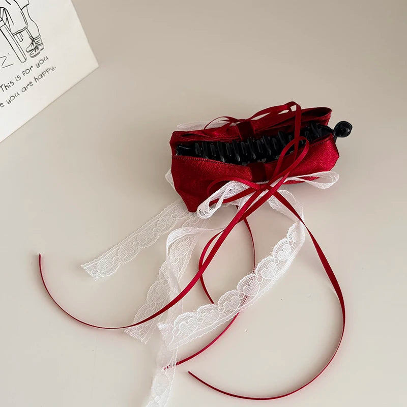 Fashion Ribbon Bowknot New Year Hair Clips for Girls Sweet Elegant Cute Banana Clips for Women Ladies Hair Accessories in Stock