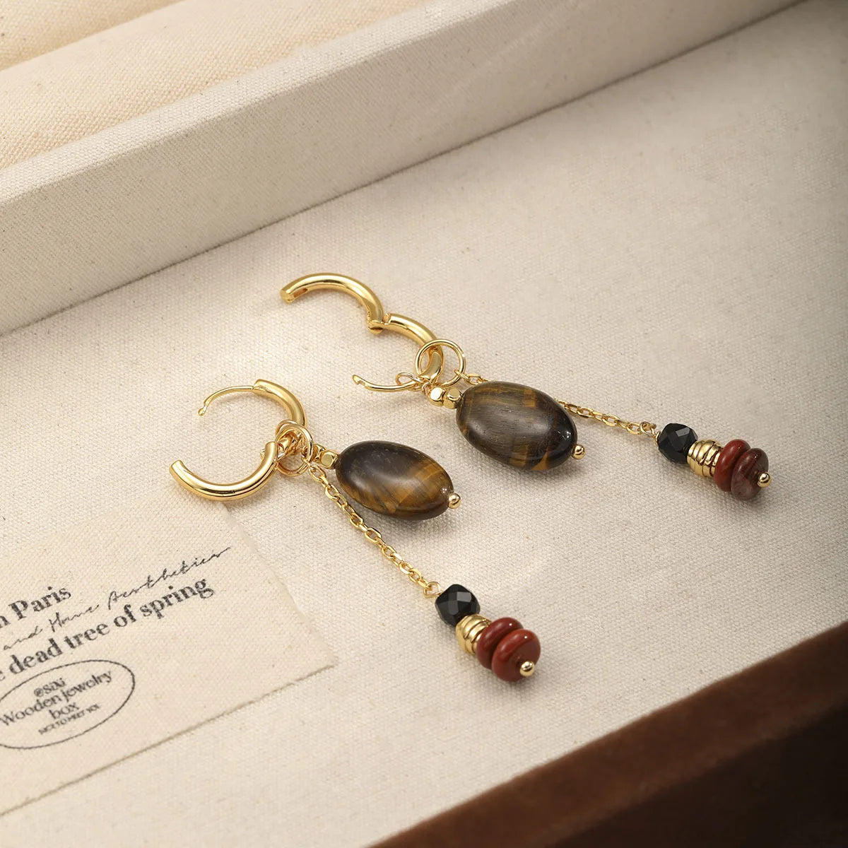 Fashion Blue Turquoise Tiger Eye Stone Drop Earrings for Girls 18K Gold Plated Jewelry for Women Ladies Wholesale Natural Stone